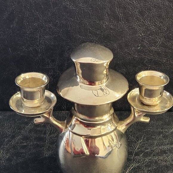Vintage Silver Plated Happy Smiling Snowman Double Taper, Candle Holder, Holiday - Picture 3 of 4